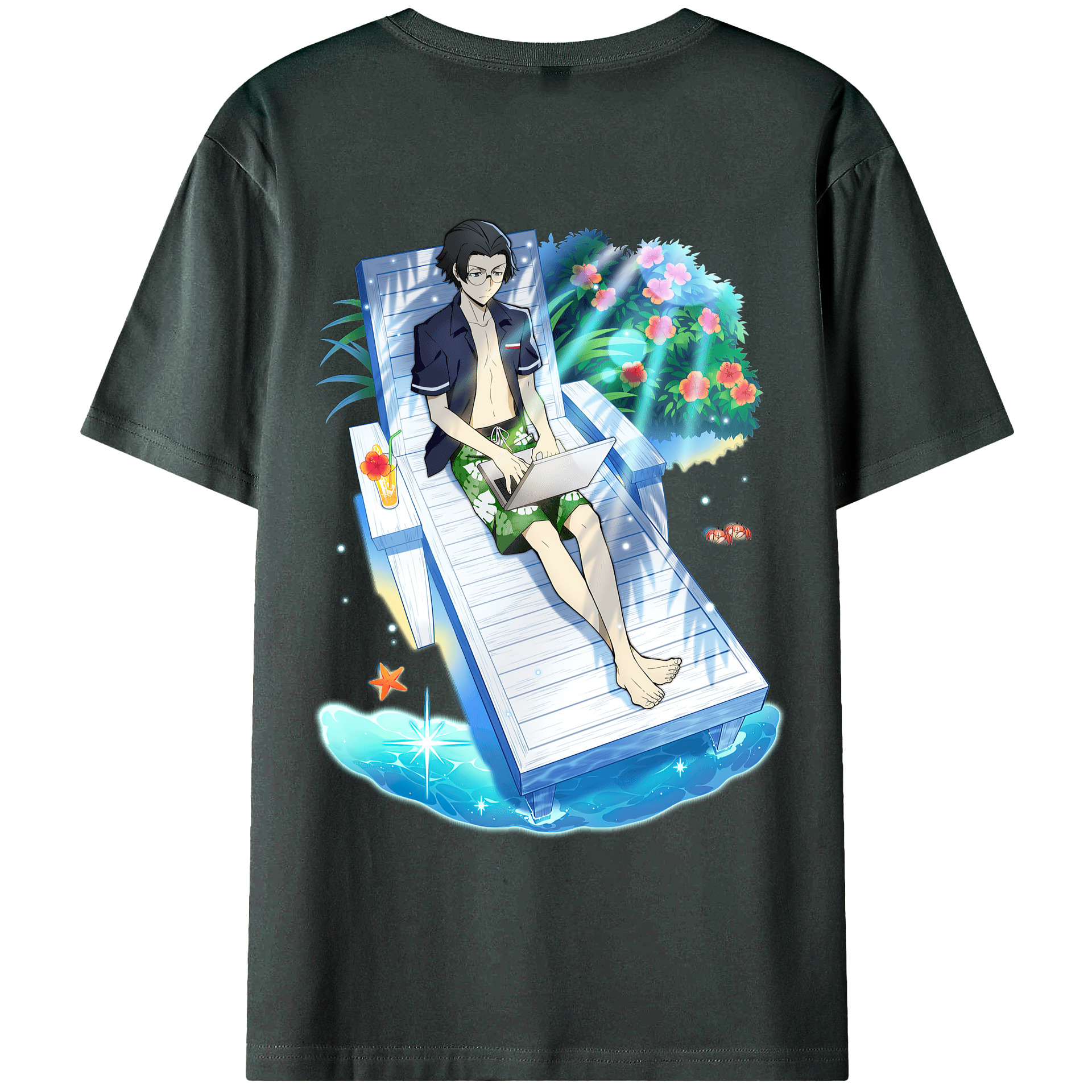 （画像用） 文豪ストレイドッグス Bungo Stray Dogs 綿100％ メンズ半袖Tシャツ（バックプリント） 通気性